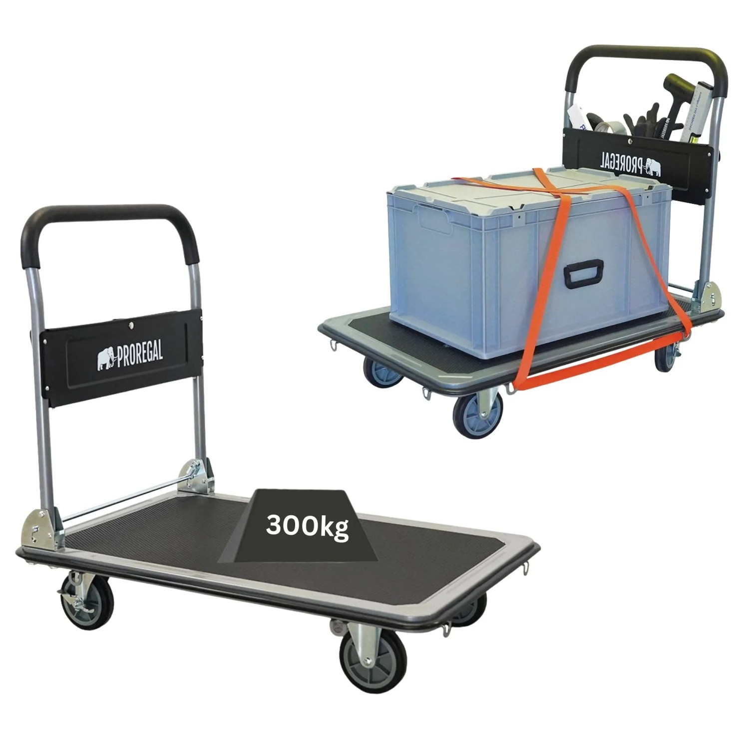PROREGAL Transportwagen BIG RHINO 300, klappbar, mit Werkzeugtasche und 300kg Traglast.