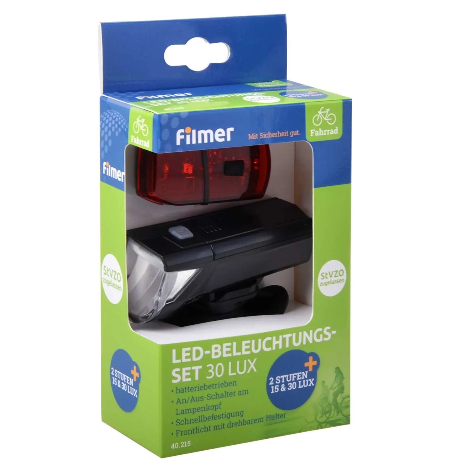 Filmer Fahrrad Set LED Frontlicht + Rücklicht 30 Lux