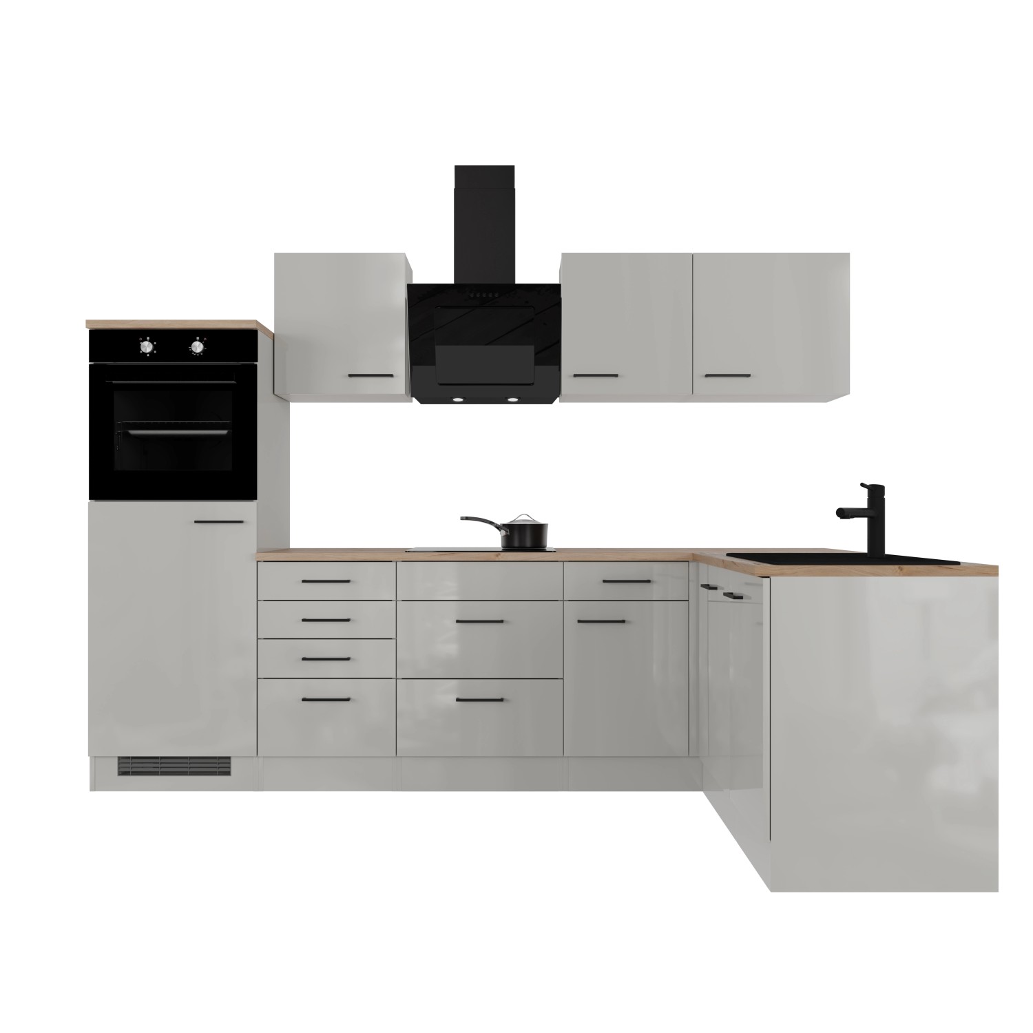 Flex-Well Exclusiv Winkelküche Lund 280 x 170 cm Lichtgrau glänzend-Rauchgr günstig online kaufen