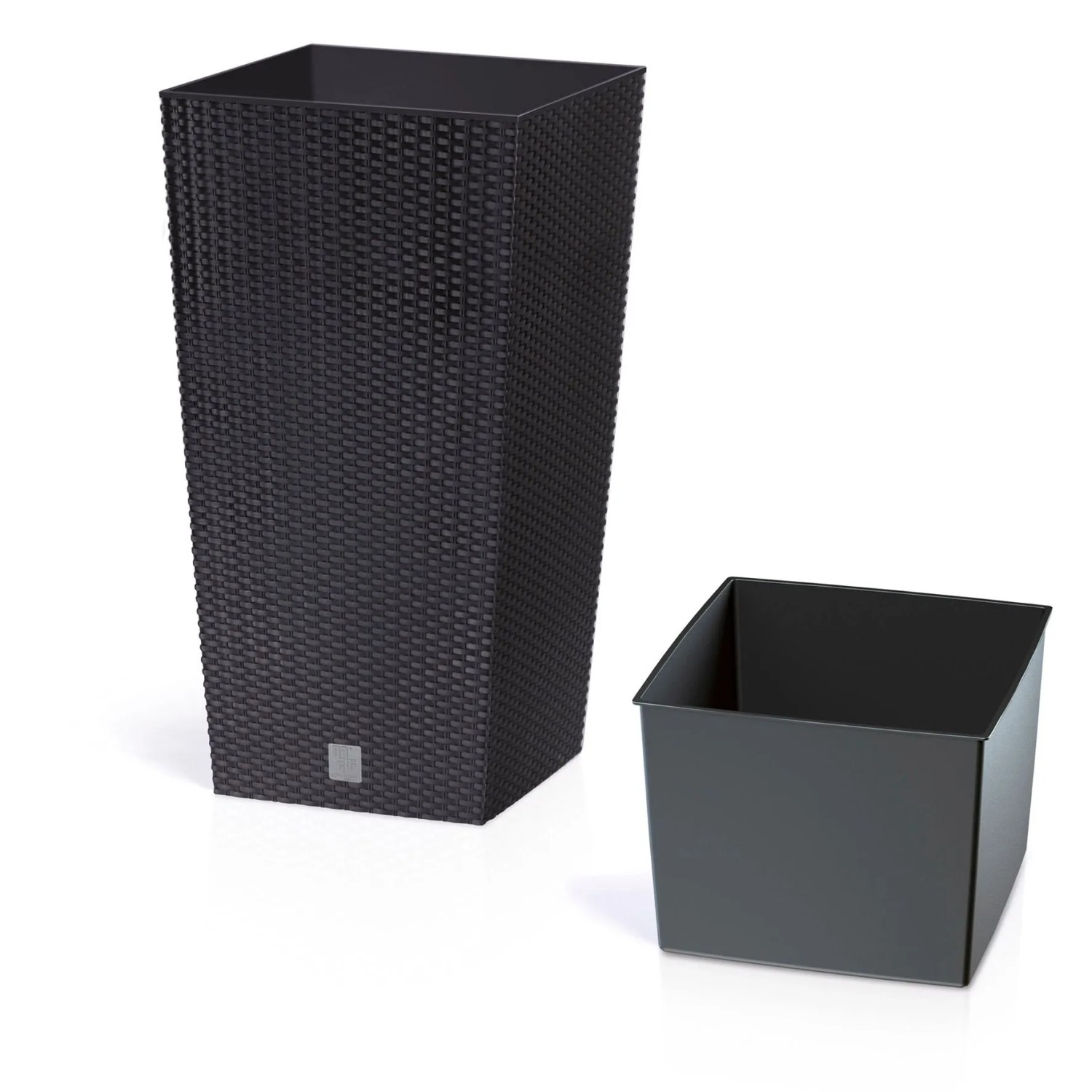 PROSPERPLAST Rattan Blumentopf 26 Komma 6 L Anthrazit Übertopf Innen Außen Mit Innenkasten Wetterfest Schwarz 26 Komma 5 X 26 Komma 5 X 50 Cm