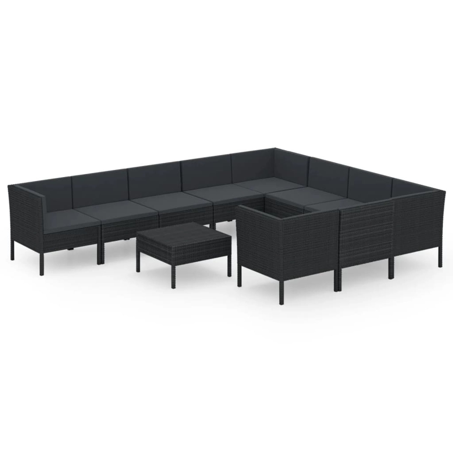 vidaXL 11-tlg Garten-Lounge-Set mit Auflagen Poly Rattan Schwarz Modell 11