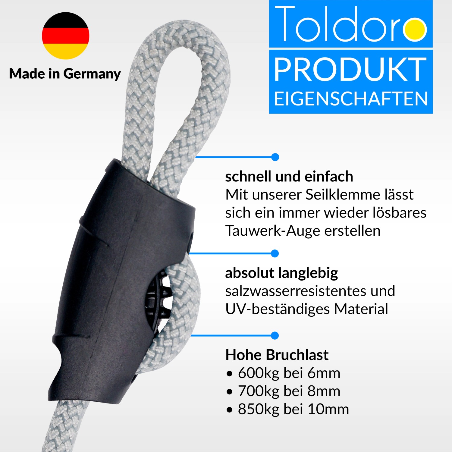 Toldoro Seilklemme Statt Knoten 2 Stück 8mm Klemmen Zur Befestigung Von Seilen und Tauwerk für Sonnensegel & Segelboote_2