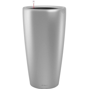 Lechuza Rondo Premium Pflanzgefäß, Ø 40cm, 75cm hoch, silber metallic. Pflanzsäule mit Bewässerungssystem.