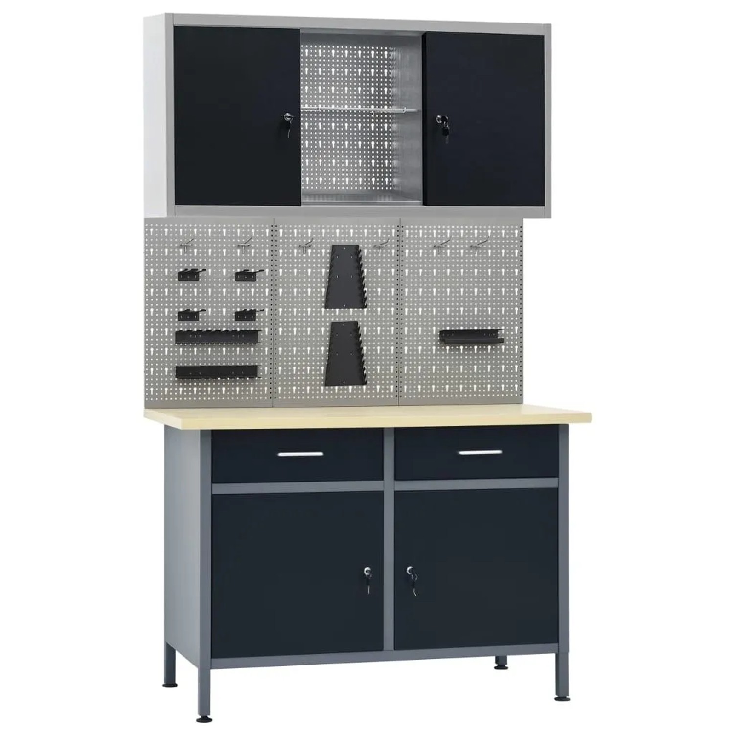 vidaXL Werkbank mit 3 Werkzeugwänden und 1 Wandschrank 3053433