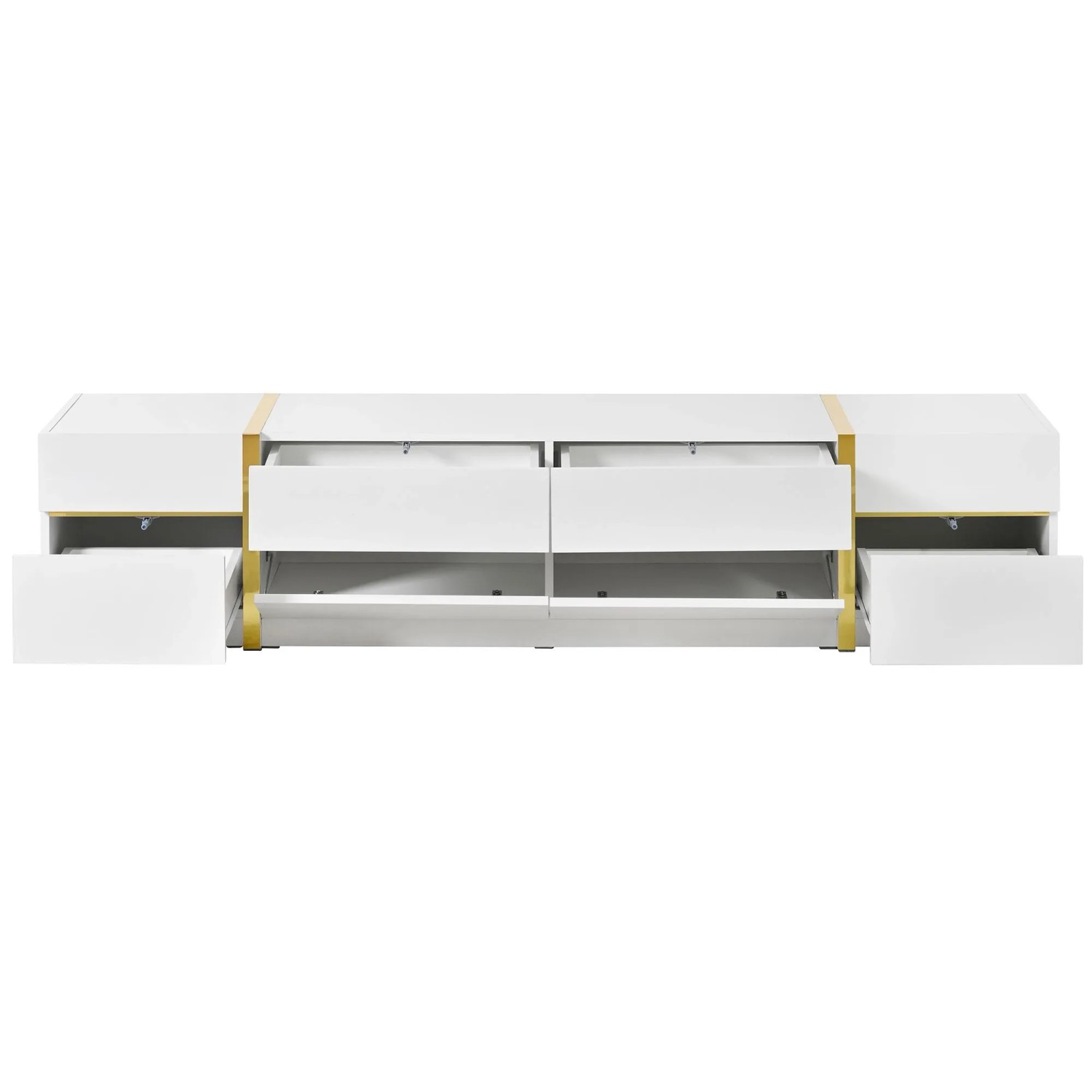 Okwish Tv Ständer Mit Hochglanz Finish Goldkanten Schubladen 180x40x38cm Weiß