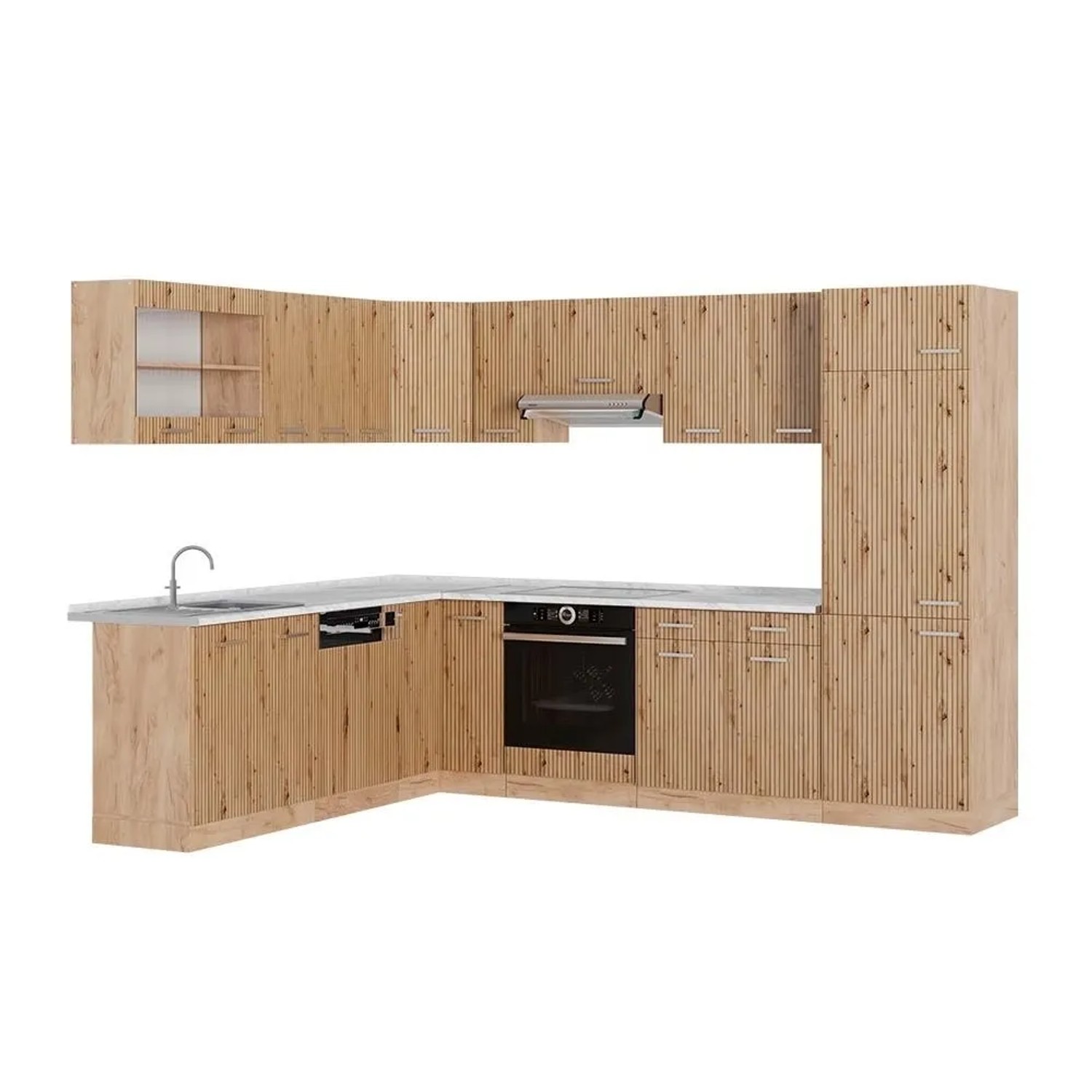 Vicco Eckküche R-Line Artisan-Eiche/Goldkraft Eiche 287 x 82, AP Marmor