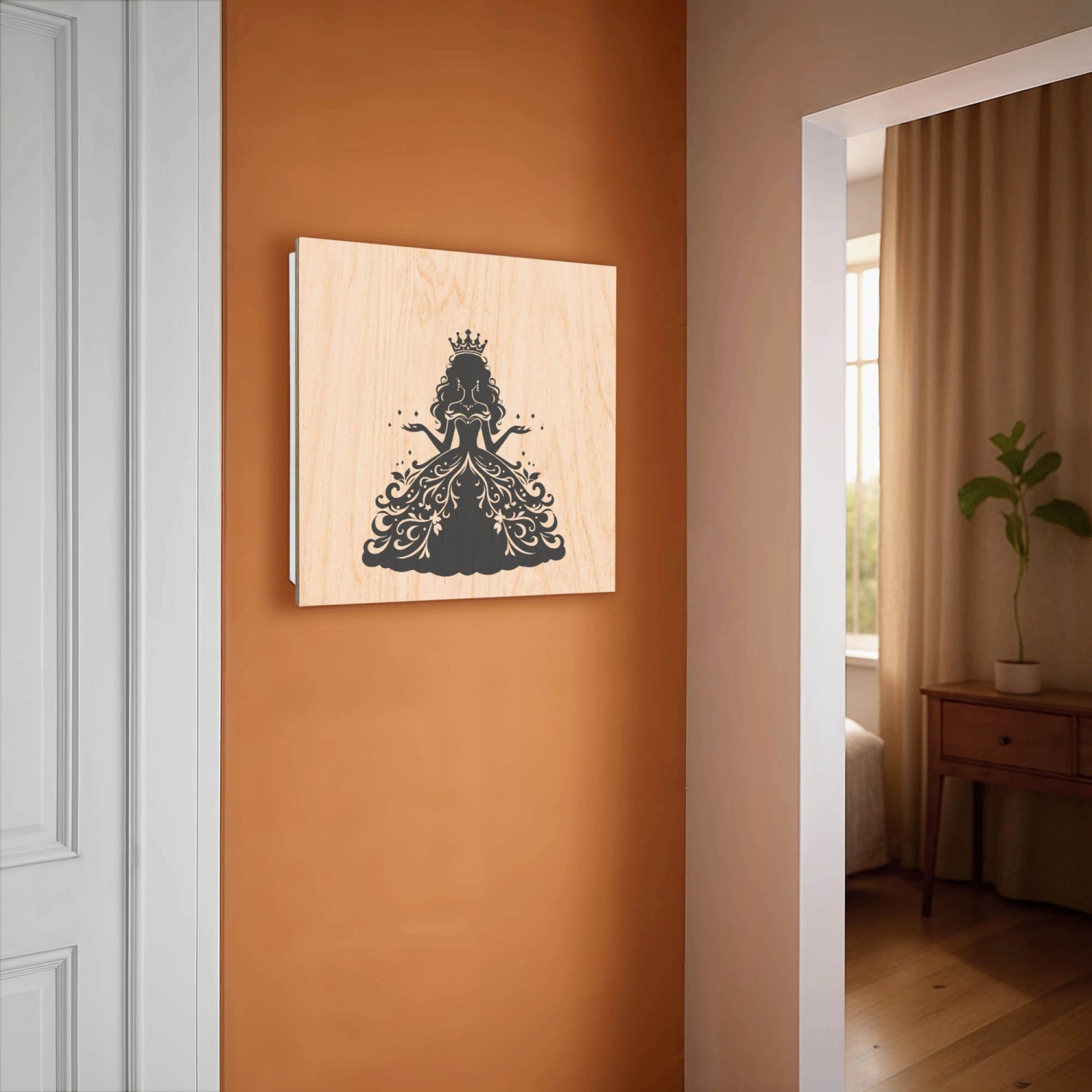 Weißer Banjado Schlüsselkasten mit Märchenprinzessin Motiv, 30x30cm, 50 Haken.