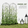 Outsunny 2er-Set Rankgitter aus Metall, schwarz, mit Kletterpflanzen und Laternen im Garten.