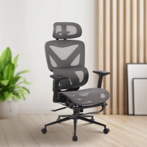 Ergonomischer Chefsessel CLP Reston Schwarz/Grau aus Netzstoff, mit verstellbarer Kopfstütze und Rollen.