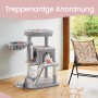 Feandrea Kratzbaum, hellgrau, mit Plattform, Höhle und Kratzrampe für große Katzen.