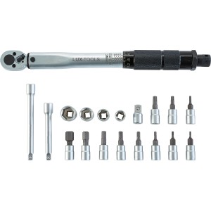LUX Drehmomentschlüssel-Set, 19-teilig, mit Steckschlüsseln, Torx- und Sechskantbits.
