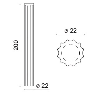 Technische Zeichnung einer weißen ORAC DECOR Stuck Säule K1002 LUXXUS mit Maßen.