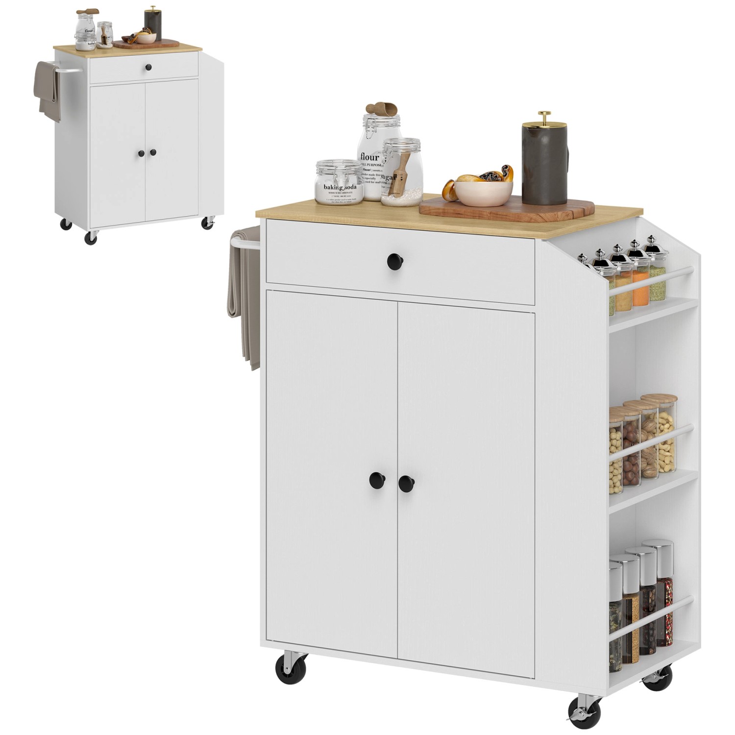 HOMCOM Kücheninsel mit Arbeitsplatte Spanplatte MDF Weiß 82L x 38B x 86,5H günstig online kaufen