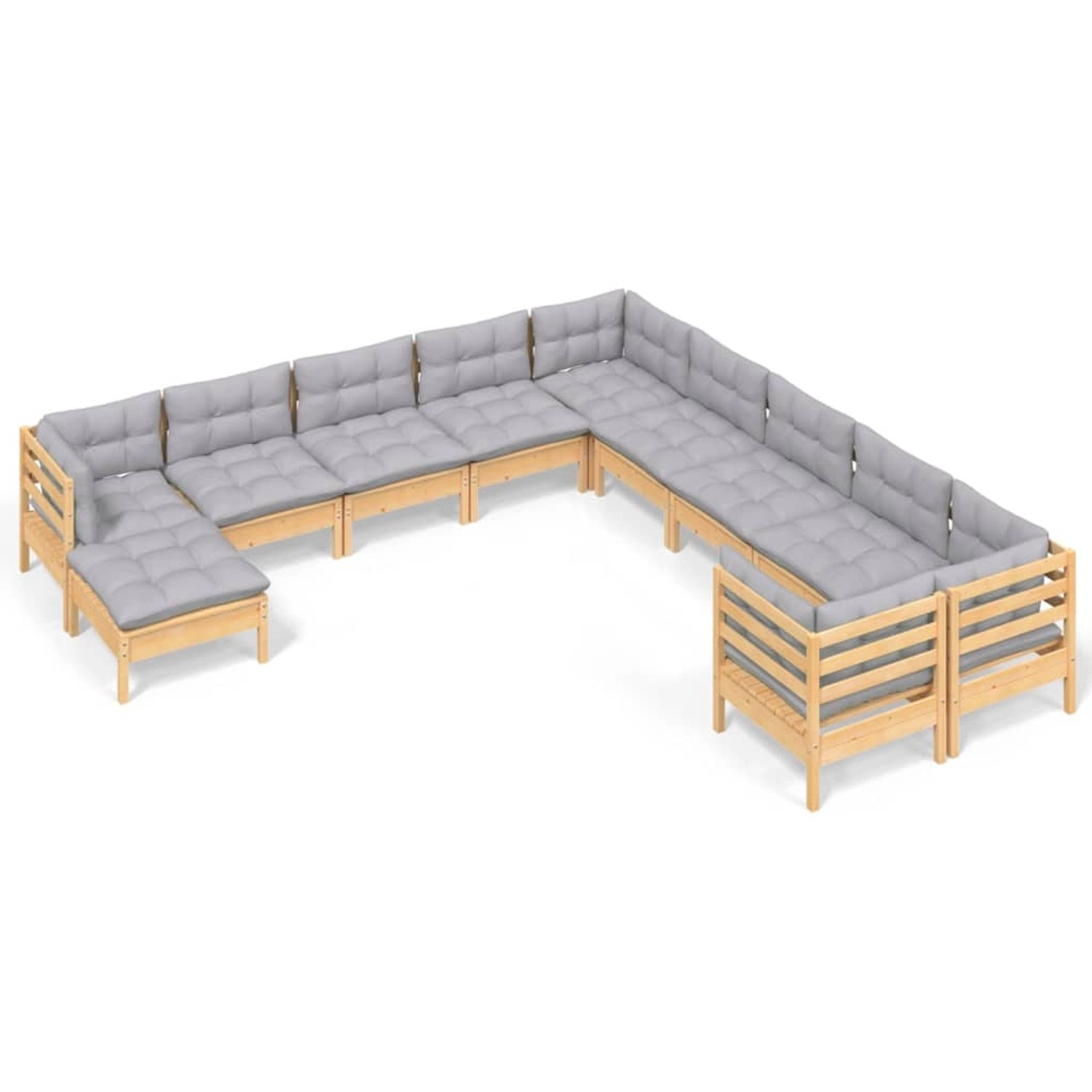 vidaXL 11-Tlg Garten-Lounge-Set mit Grauen Kissen Kiefernholz 3097054 günstig online kaufen