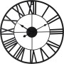 Schwarze Wanduhr aus Metall, Ø 47 cm, mit römischen Ziffern. Dekorative Uhr für Wohnräume.