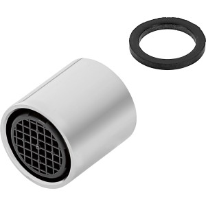 Verchromte Mischdüse M16 für Kasolo Armatur, mit schwarzem Dichtungsring.