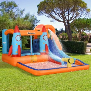 Outsunny Hüpfburg mit Rutsche, Kletterwand und Pool im Garten. Spiel & Spaß für Kinder.