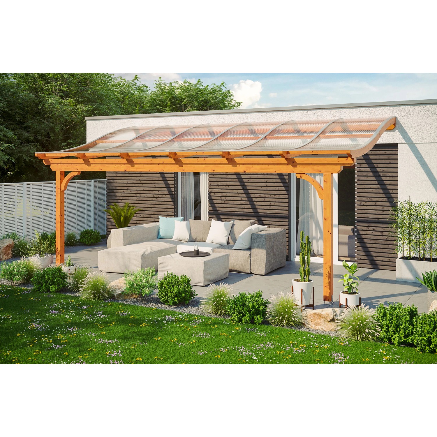 Skan Holz Terrassenüberdachung Verona 648 x 289 cm Leimholz Eiche hell