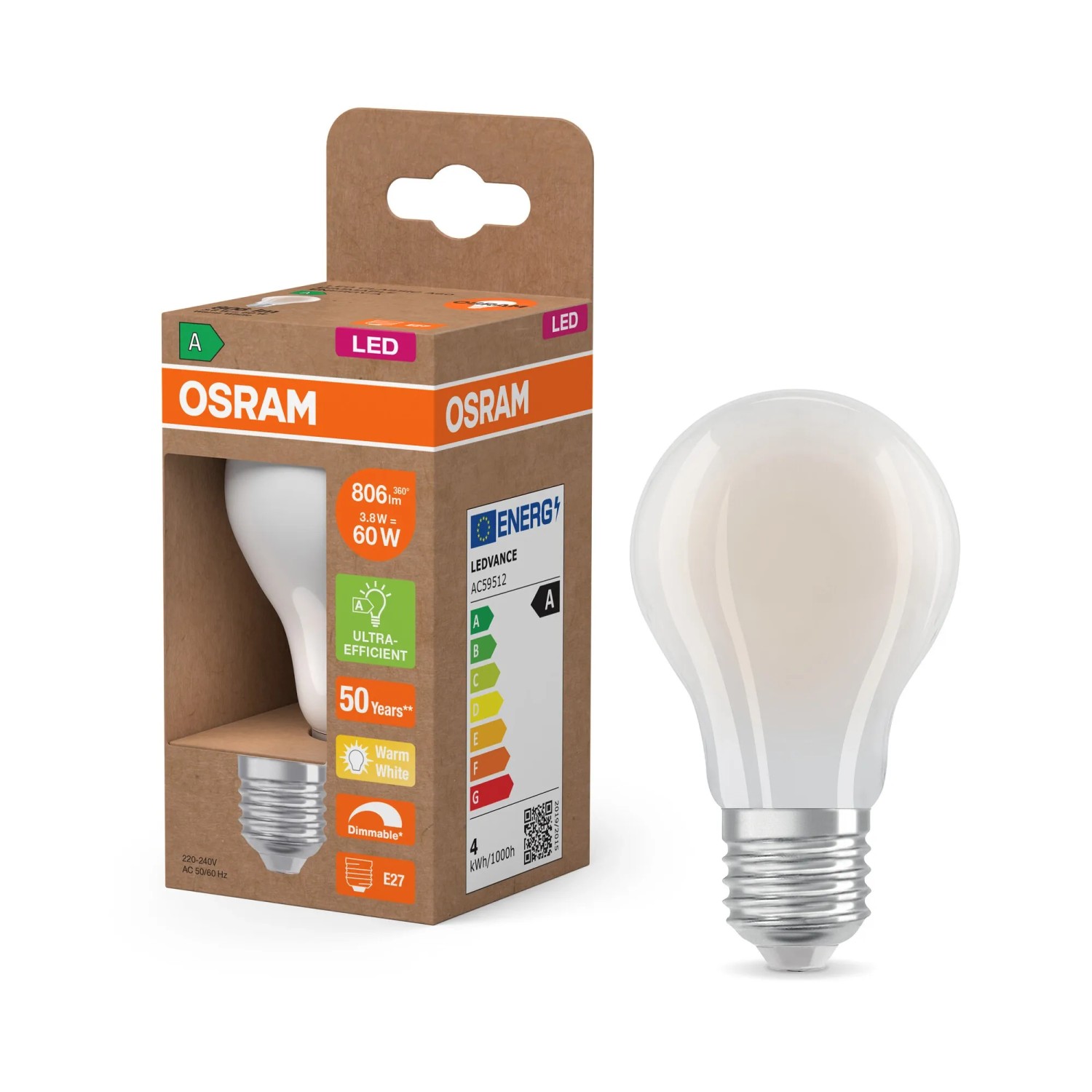 Osram LED-Lampe E27 Glühlampenform A60 EEK-A 3.8 W 2.700 K 10,5 cm x Ø 6 cm