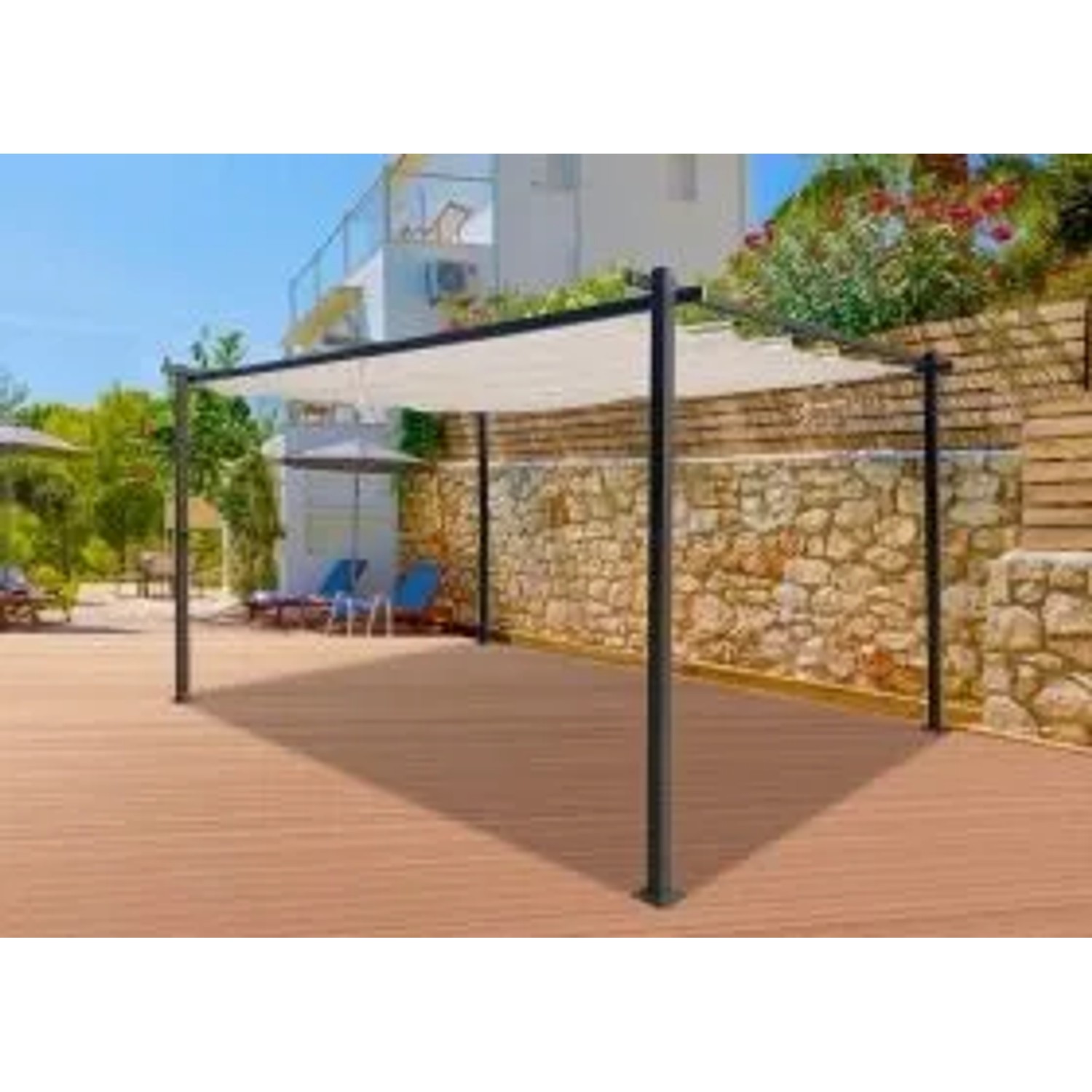 Jet-Line Pavillon Luxor Light mit Schiebedach, 3x4 m, anthrazit/beige. Gartenpavillon für Terrasse und Garten.