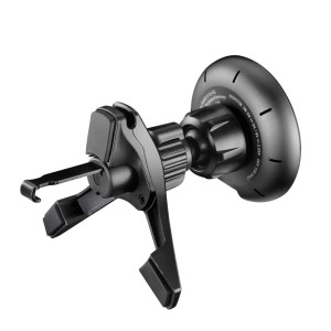 Schwarzes Hama Qi2 kabelloses Autoladegerät mit magnetischer Handyhalterung für induktives Schnellladen, 15W.