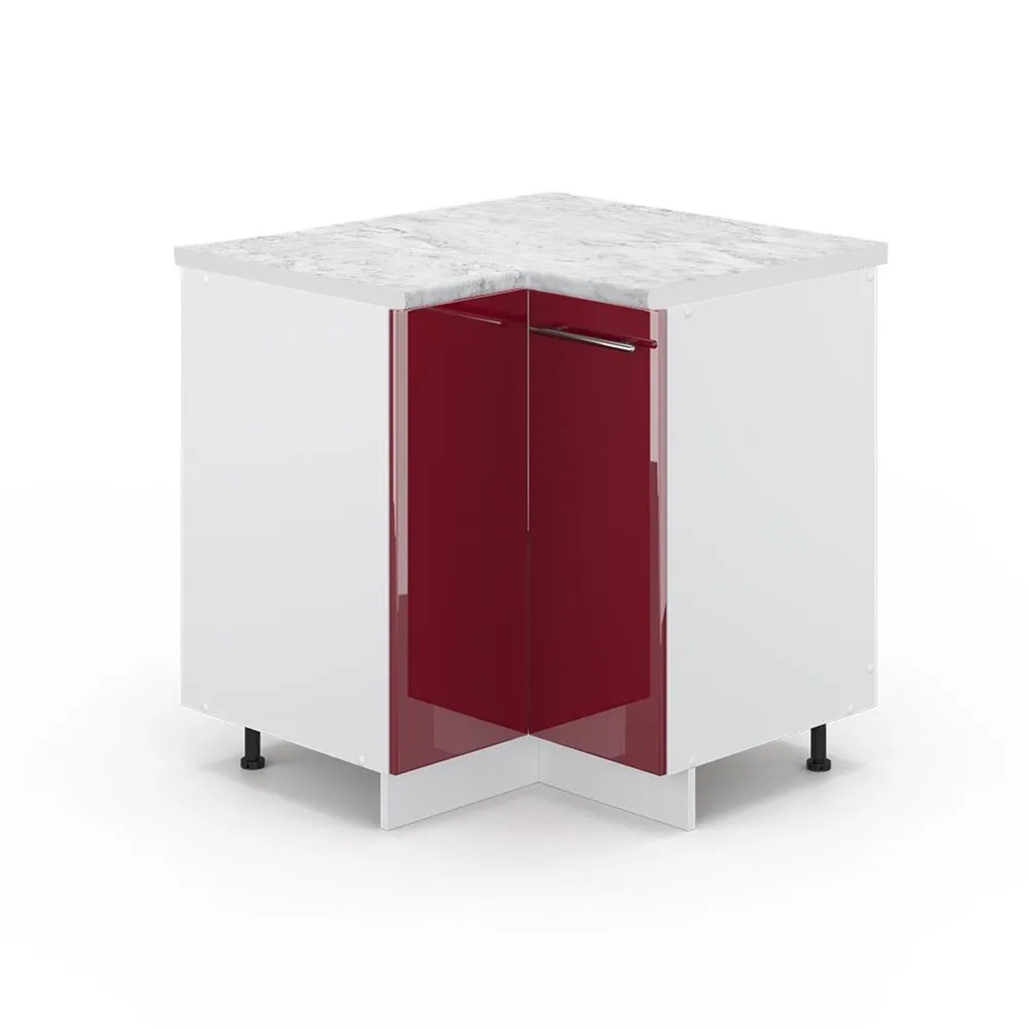 Vicco Eckunterschrank Fame-Line Bordeaux Hochglanz Weiß 81 cm AP Marmor
