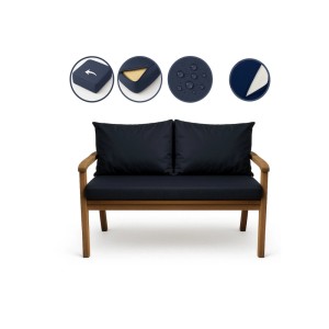 Marineblaues Setgarden Bankkissen für 2-Sitzer Gartenbank, 120x60 cm + 2 Rückenkissen.