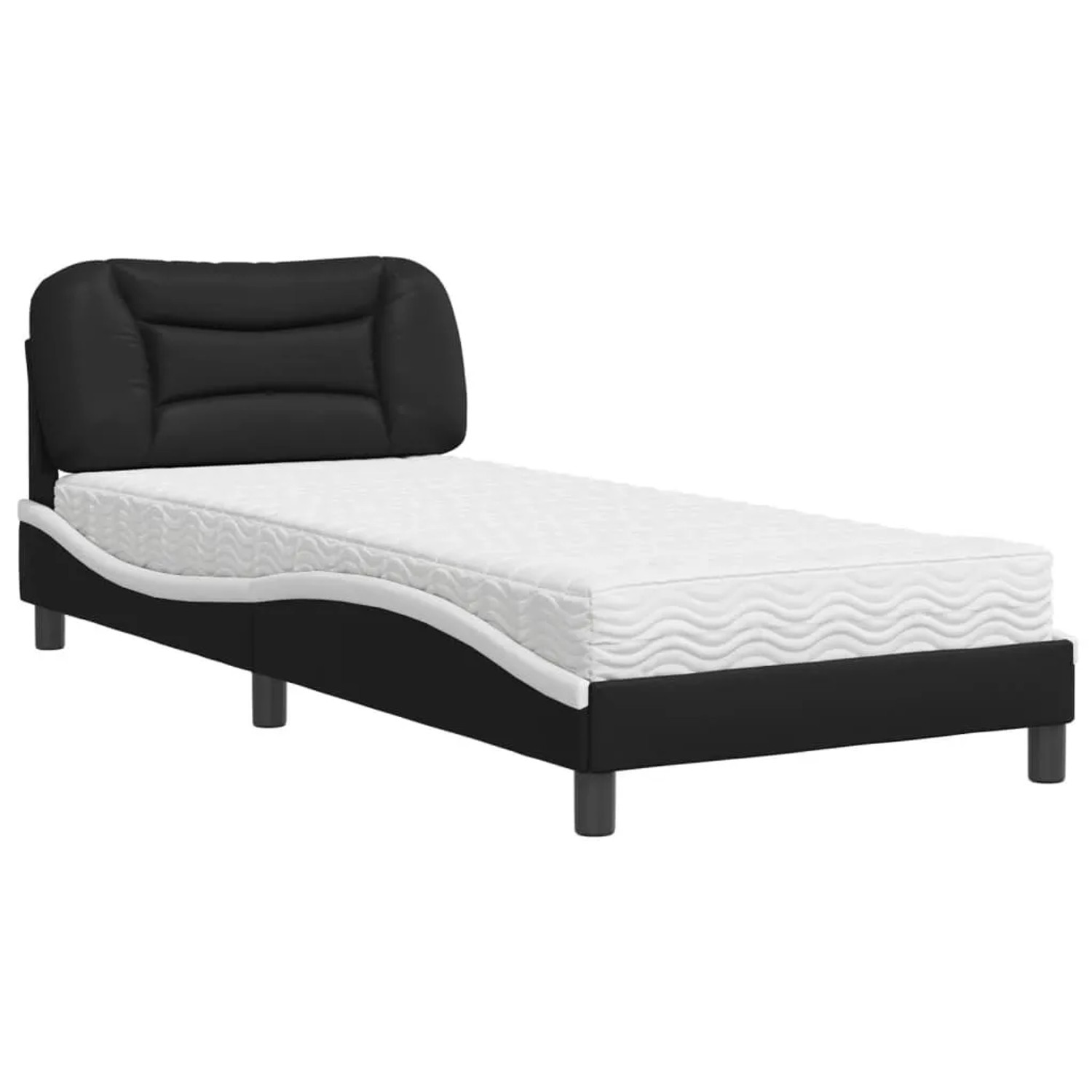 vidaXL Bett mit Matratze Hvar Schwarz und Weiß 90x190 cm Kunstleder 3208694