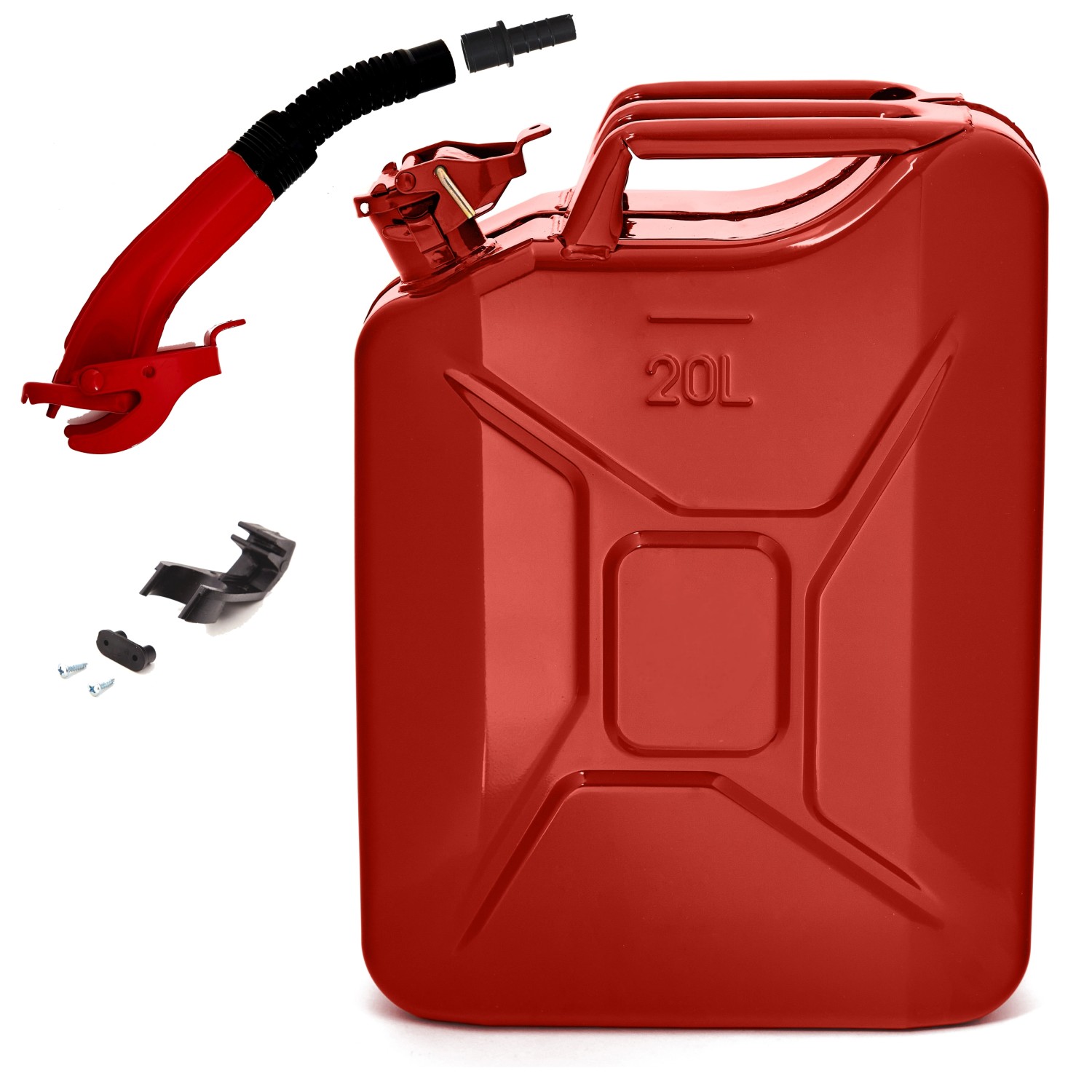 BW Kraftstoffkanister Metall Benzinkanister 20 Liter mit Ausgießer Rot RAL 3000 TÜV-geprüft und UN-Zulassung Made in Eur...