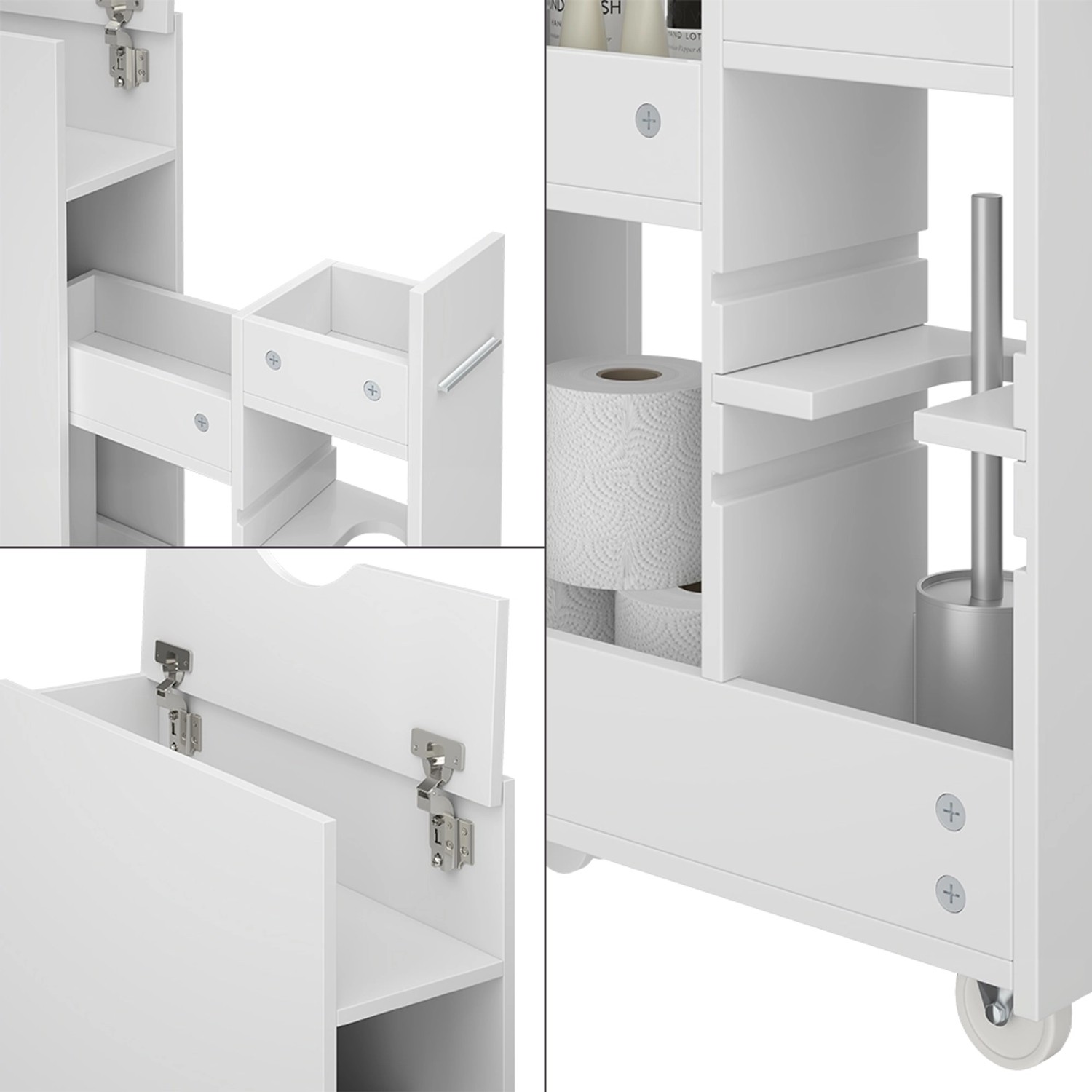 Vicco Toilettenschrank Niva in Weiß mit Ausziehfach für Bad & WC.