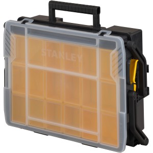 Stanley Sortmaster Multilevel Organizer für Werkzeug und Kleinteile, mit transparentem Deckel.