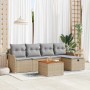 Beiges 6-tlg. Garten-Sofa-Set mit Kissen und Stauraum aus Polyrattan von vidaXL.