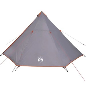 Grau-oranges Tipi-Zelt für 8 Personen von vidaXL. Wasserdichtes Familienzelt für Camping.