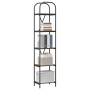 Hohes, schlankes Bücherregal in geräucherter Eiche mit 5 Fächern und schwarzem Metallgestell.