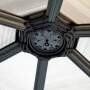 Detailaufnahme des anthrazitfarbenen Palram Roma Gartenpavillons mit LED-Beleuchtung.