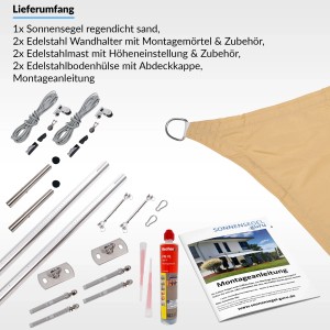 Toldoro Sonnensegel Komplettset 4x3m Sand: Inklusive Segel, Masten, Halterungen und Montageanleitung.