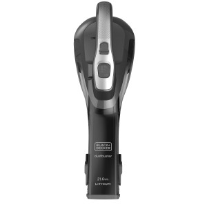 Black+Decker Akku-Handstaubsauger DVA320J in Schwarz und Silber, Frontansicht.