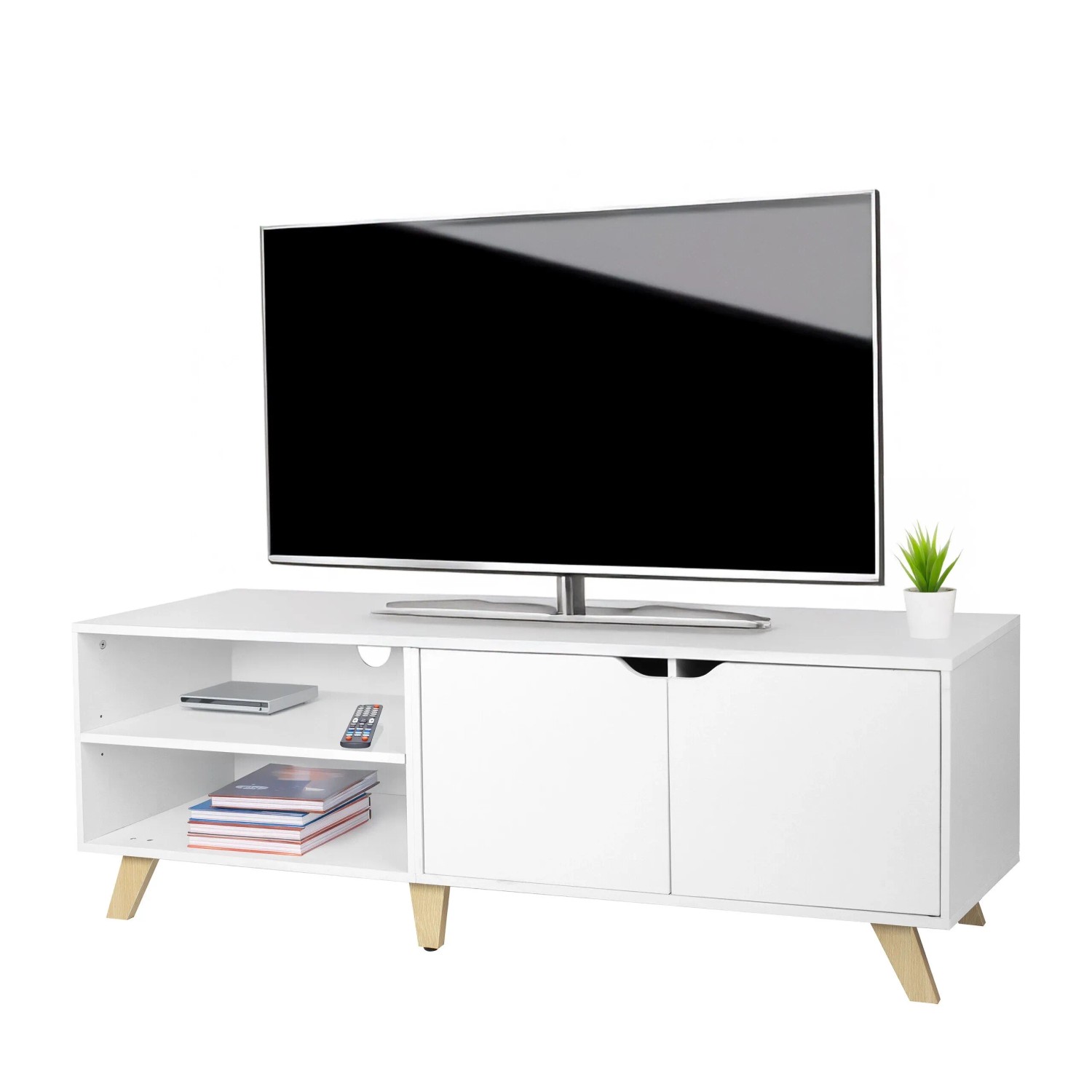 Relaxdays TV Lowboard Holzwerkstoff Weiß 6 Fächer 50 cm x 140 cm x 40 cm