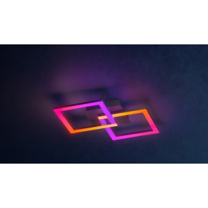 Moderne Eglo LED Deckenleuchte RGBIC, 2-flammig, mit dynamischen Farbwechseln und quadratischem Design.
