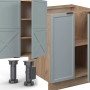 Vicco Fame-Line Küchenzeile in Hellblau-Grau/Eiche mit Hochschrank Anthrazit, 300 cm breit.