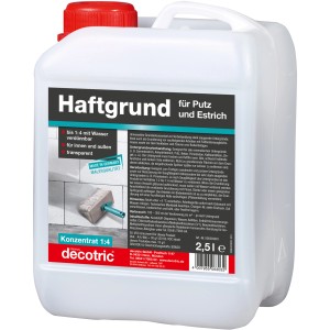 Decotric Haftgrund für Putz und Estrich, 2,5 l, Konzentrat zum Verdünnen, für innen und außen.