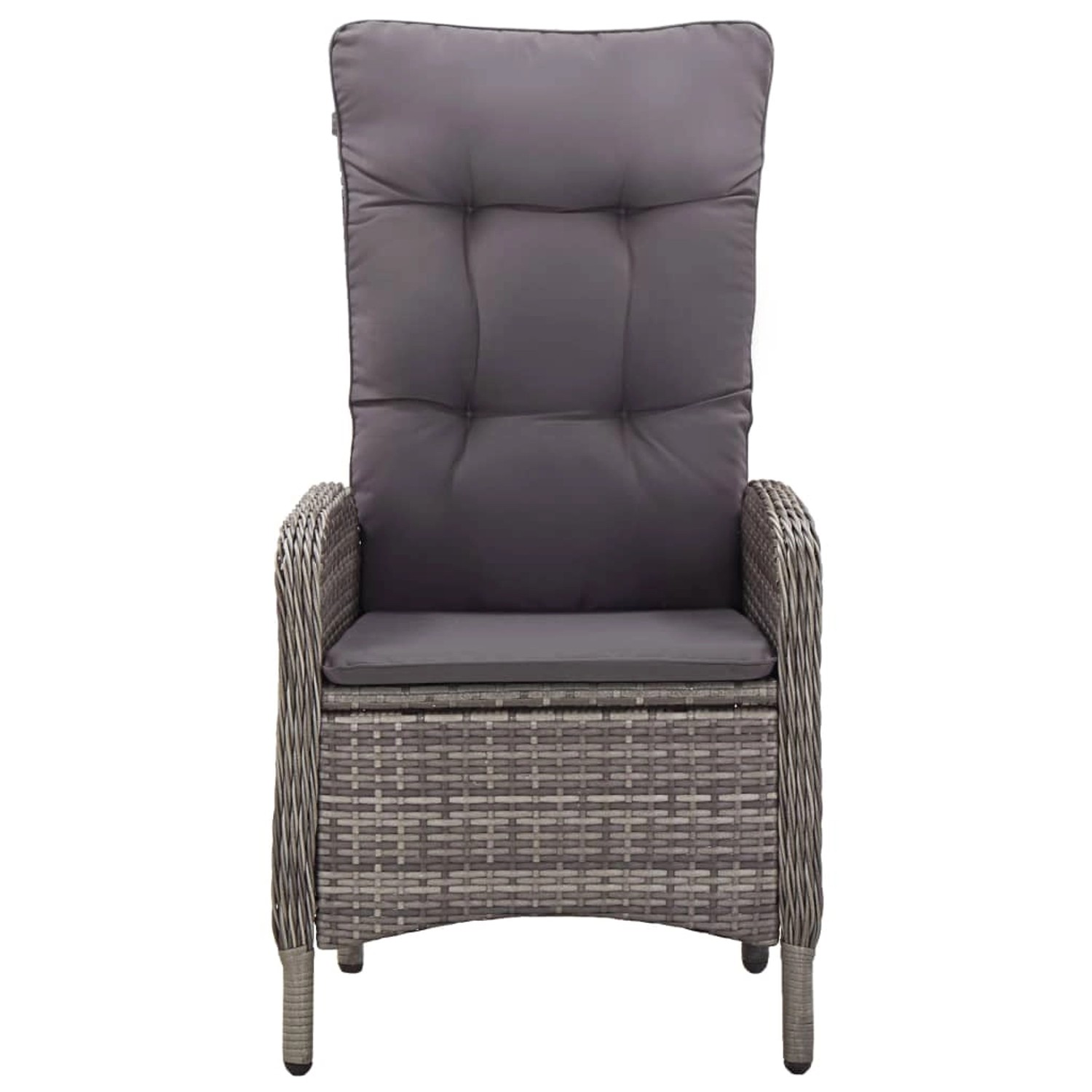 Grauer Poly Rattan Gartenstuhl mit Kissen, Teil des vidaXL 3-tlg. Bistro-Sets.