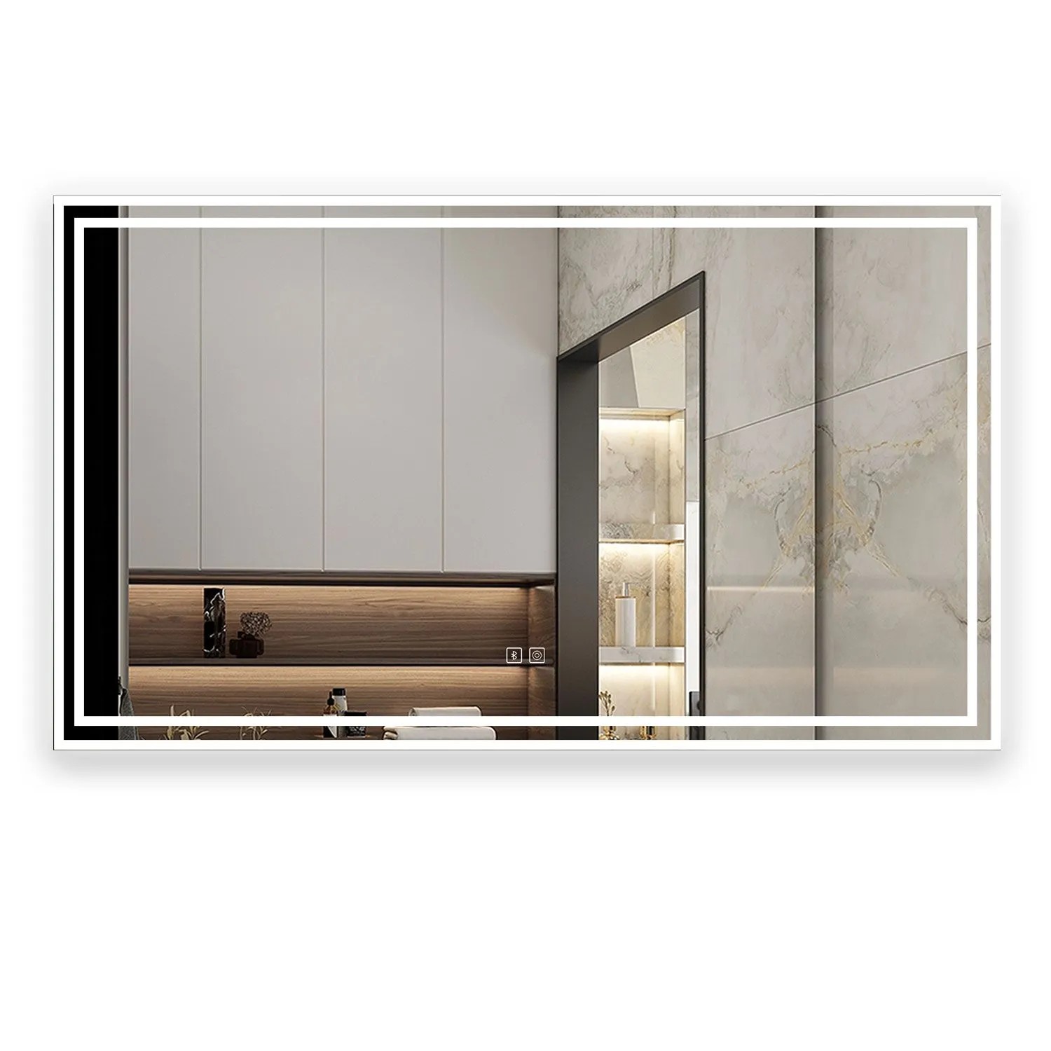 Aica Sanitär Badspiegel mit Bluetooth 5.0 70x50 cm Spiegel mit LED Beleuchtung Neutral-Warm-Kaltweiß Dimmbar Memory Touch Wandschalter Beschlagfrei