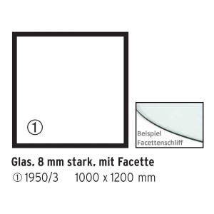 Rechteckige Glasbodenplatte für Kaminöfen, transparent, 100x120 cm, mit Facettenschliff.