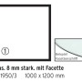 Rechteckige Glasbodenplatte für Kaminöfen, transparent, 100x120 cm, mit Facettenschliff.
