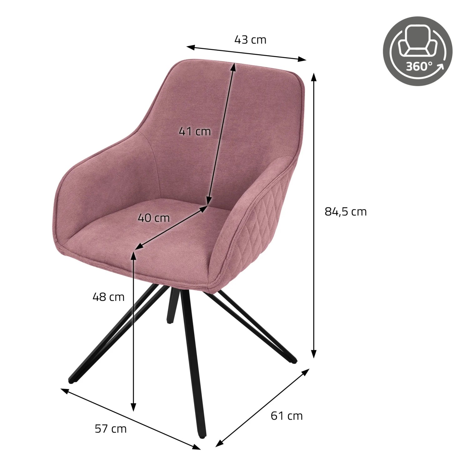 ML-Design Esszimmerstuhl drehbar gepolstert Altrosa mit Rückenlehne kaufen bei OBI