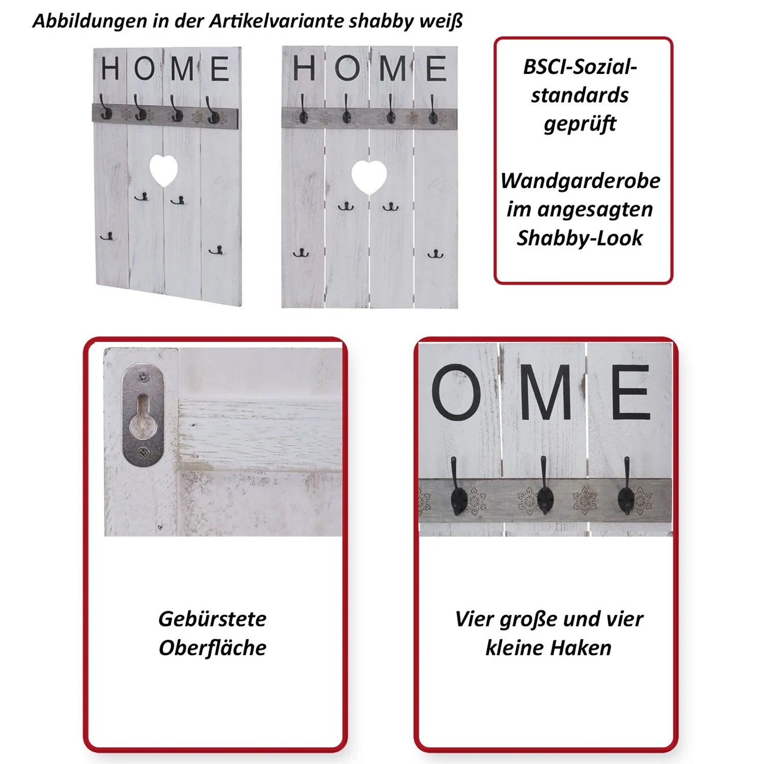 MCW Wandgarderobe C89 im Shabby-Look Grau-Blau mit 8 Haken.