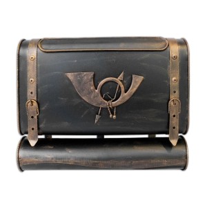 HMF 509-23 Briefkasten Antiker Koffer mit POSTHORN 38 x 45 x 10 cm Gold