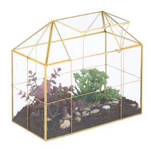 Relaxdays Pflanzenterrarium Glas Gold Mit Dachfenster 27 x 30 x 15 cm 1,9 kg