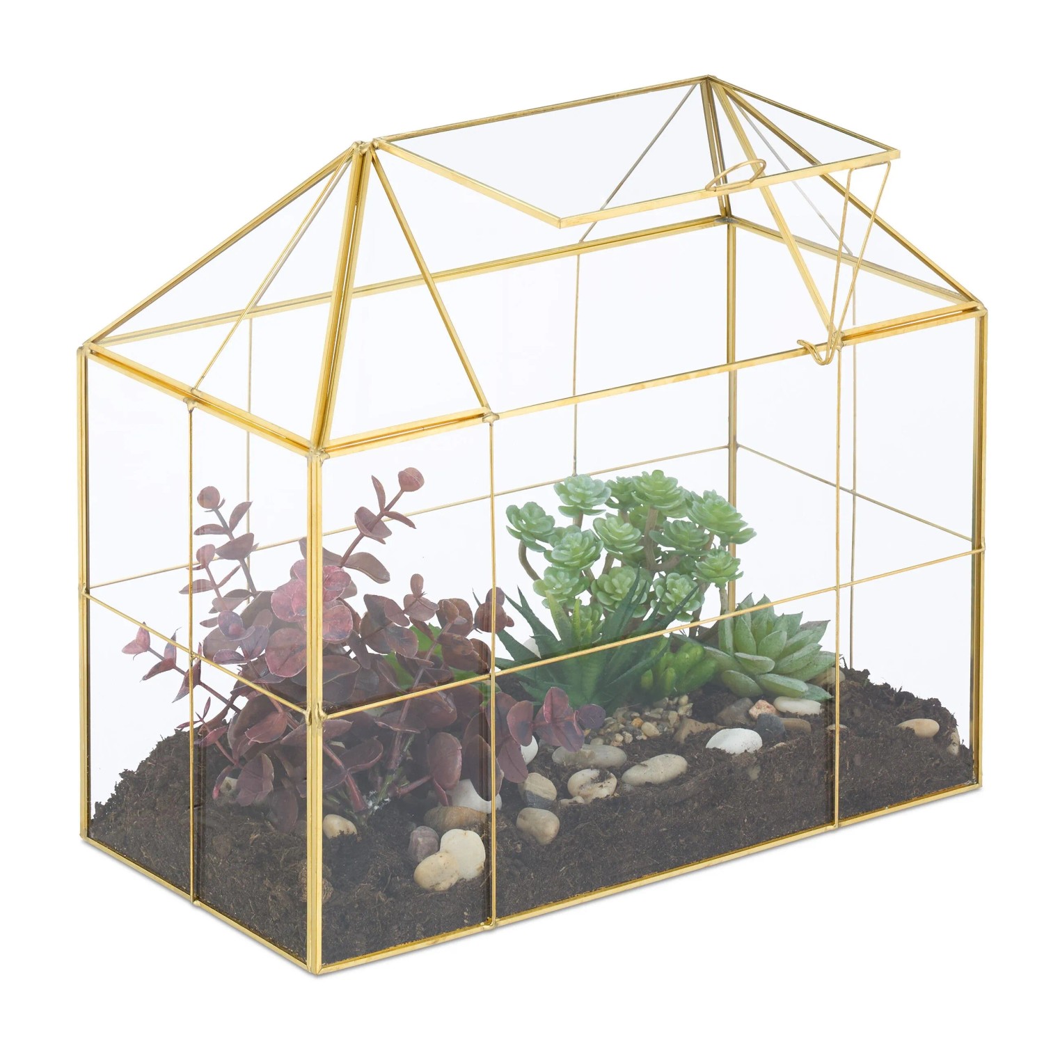 Relaxdays Pflanzenterrarium Glas Gold Mit Dachfenster 27 x 30 x 15 cm 1,9 kg